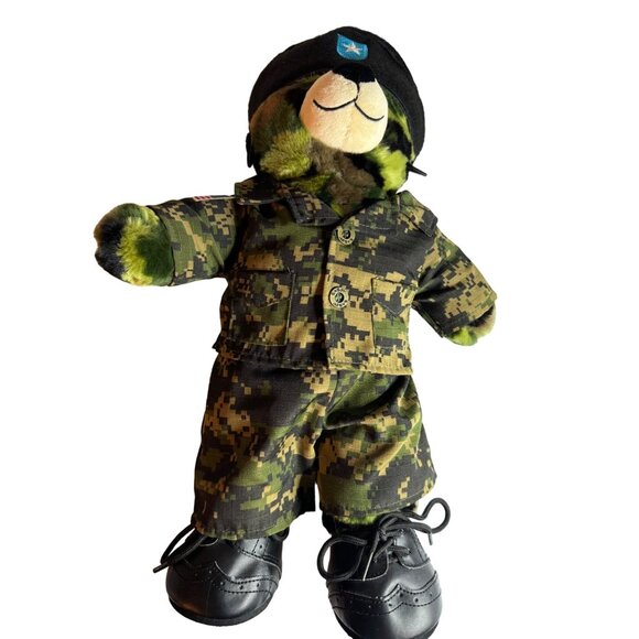 Build A Bear BAB Military Camouflage Bear 18 inches Army Uniform Black Boots - Picture 2 of 8